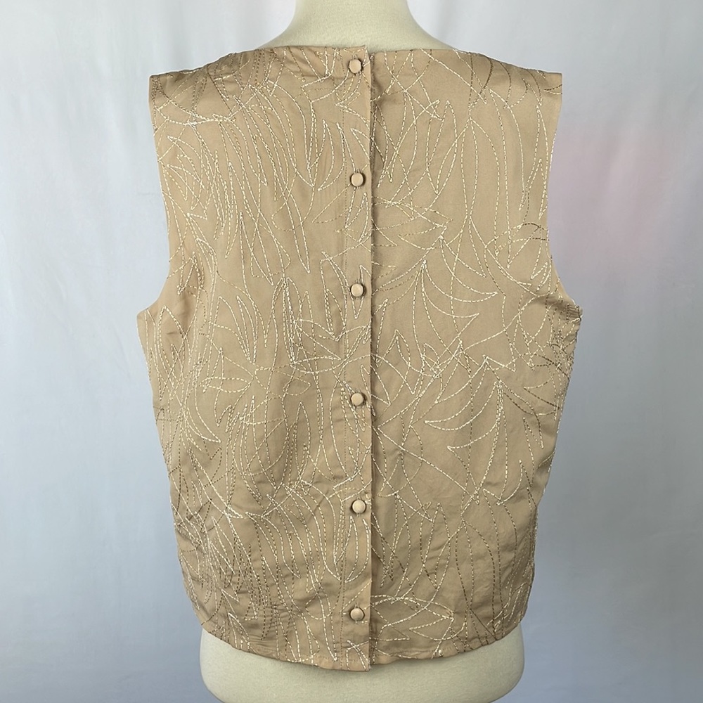 NWT Express Tan Blouse with Metallic Thread and Button Down Back - Size Large - Picture 7 of 14